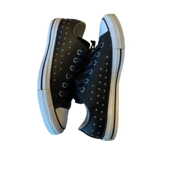 Converse All Star Womens Size 9 Black Leather with Silver Metal Studs - Picture 7 of 13